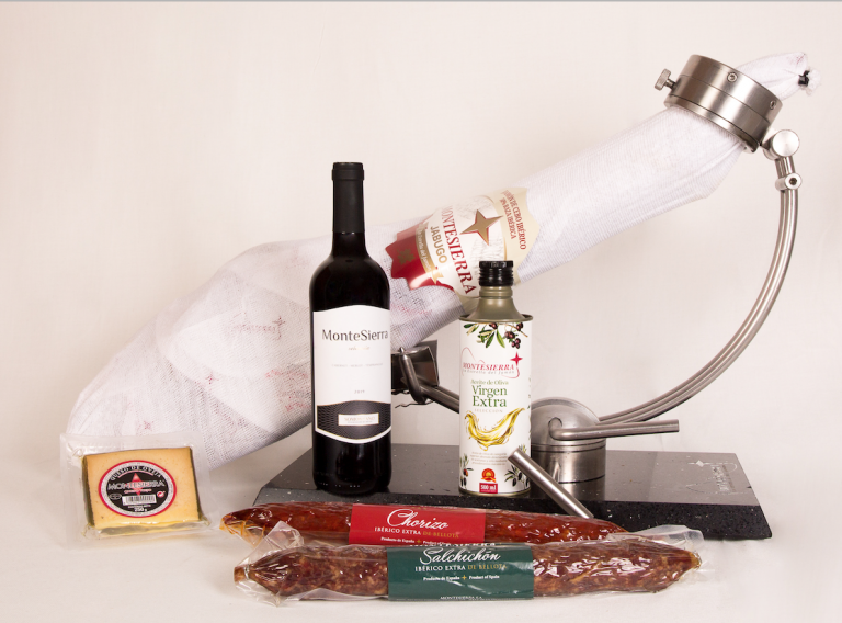 Cesta de Navidad de regalo con jamón ibérico